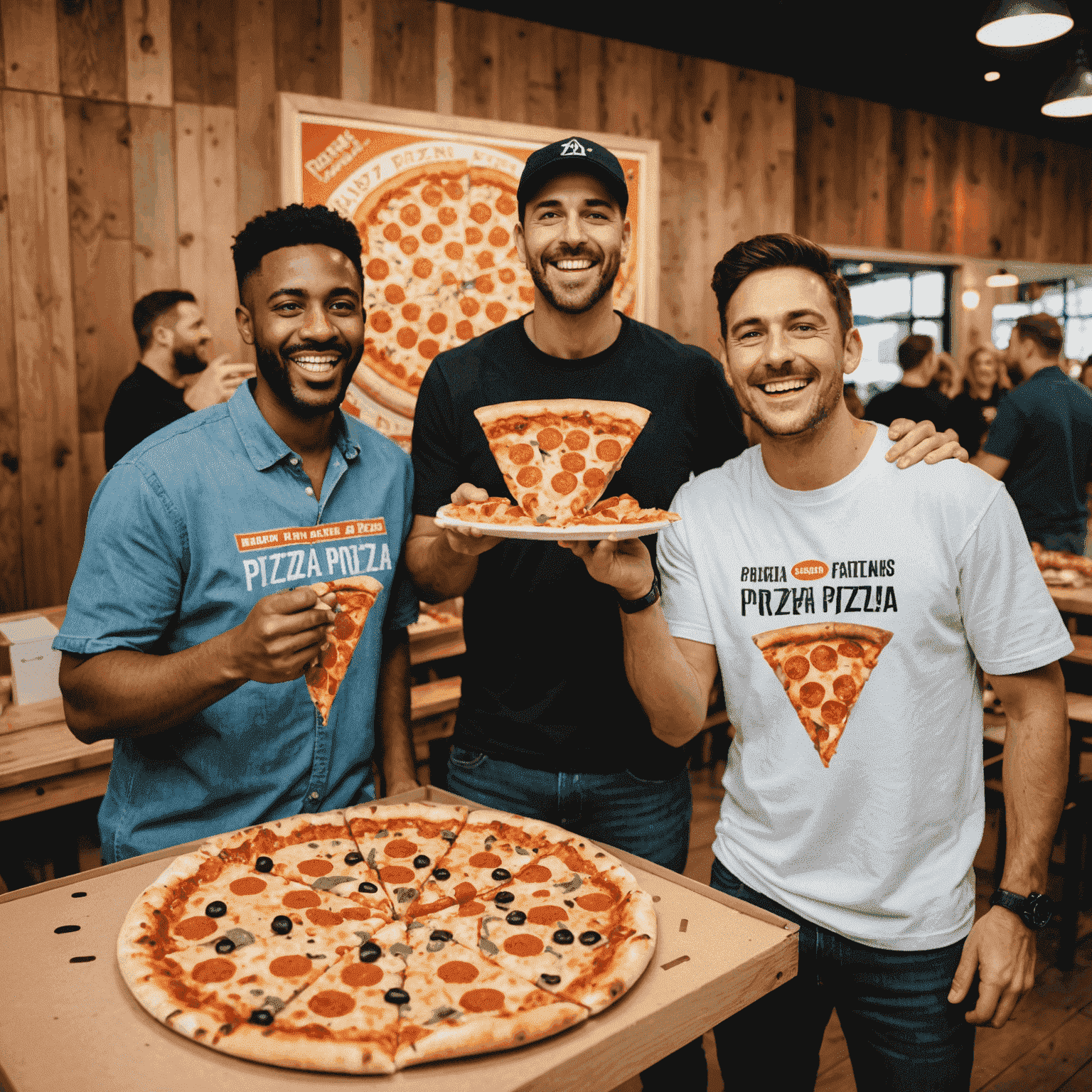 Happy winners celebrating with their free pizza prizes at a Pizza Plinko event